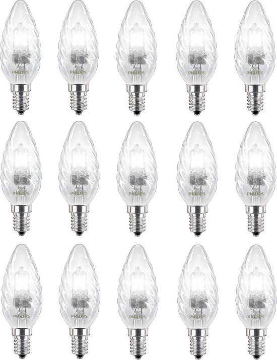15 stuks Philips Halogeen kaarslamp gedraaid E14 28W helder | bol.com