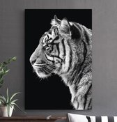 HIP ORGNL Schilderij Tiger - Tijger - 60x90cm - Wanddecoratie dieren - Zwart wit