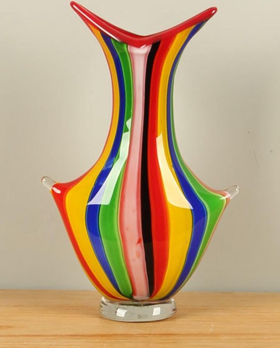 Glazen vaas kleurrijk, 35 cm, A010, Kleurrijke glas vaas, multicolor vaas,  glassculptuur | bol
