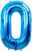 Folie Ballon Cijfer 0 Jaar Blauw 36Cm Verjaardag Folieballon Met Rietje