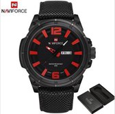 Hidzo Horloge Naviforce - NF9066 - Ø 47 mm - Zwart/Rood - Inclusief horlogedoosje
