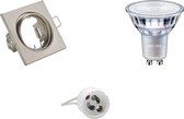 LED Spot Set - GU10 Fitting - Inbouw Vierkant - Mat Nikkel - Kantelbaar 80mm - Philips - MASTER 927 36D VLE - 4.9W - Warm Wit 2200K-2700K - DimTone Dimbaar