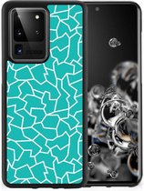 Telefoonhoesje Geschikt voor Samsung Galaxy S20 Ultra Back Case Siliconen Hoesje met Zwarte rand Cracks Blue
