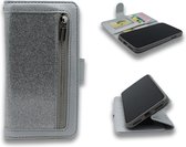 Samsung Galaxy S10 Lite Hoesje Zilver - Luxe Glitter Portemonnee Book Case met Rits