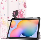 Hoes Geschikt voor Samsung Galaxy Tab S6 Lite Hoes Book Case Hoesje Trifold Cover Met Uitsparing Geschikt voor S Pen - Hoesje Geschikt voor Samsung Tab S6 Lite Hoesje Bookcase - Vlinders