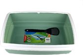 Huisdierentoilet met schep / kattenbak - Mintgroen / Wit - Kunststof - 54 x 40 x 15 cm - Rechthoek