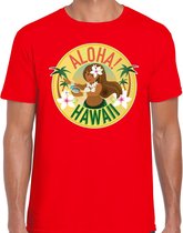 Hawaii feest t-shirt / shirt Aloha Hawaii voor heren - rood - Hawaiiaanse party outfit / kleding/ verkleedkleding/ carnaval shirt S