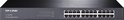 Zwarte TP-Link TL-SG1024 24-poorts Gigabit Switch met 24 ethernetpoorten en statuslampjes.
