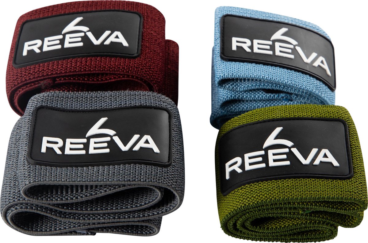 Reeva resistance band - weerstandsbanden - set van 4 banden met verschillen weerstanden - (groen, blauw, grijs, rood)