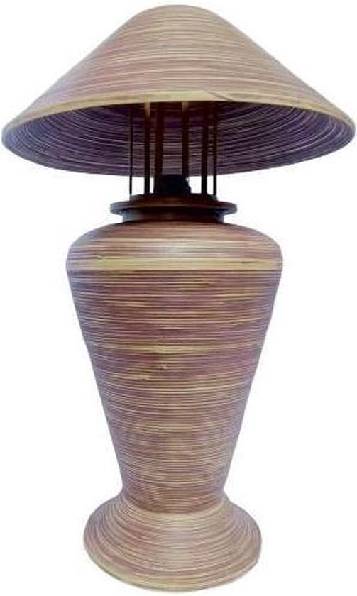 Fine Asianliving Bamboe Tafellamp Spiraal Handgemaakt Bruin D40xH65cm