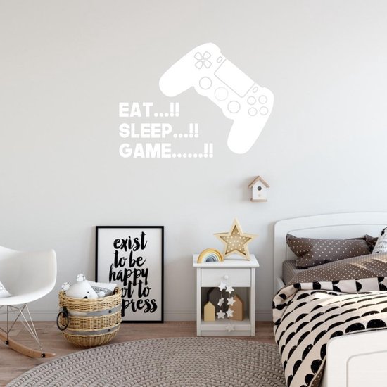 Sticker Muursticker Eat, Sleep Game - Wit - 60 x 45 cm - Chambre bébé et enfant - Textes anglais garçons Chambre bébé et enfant - Muursticker4Sale