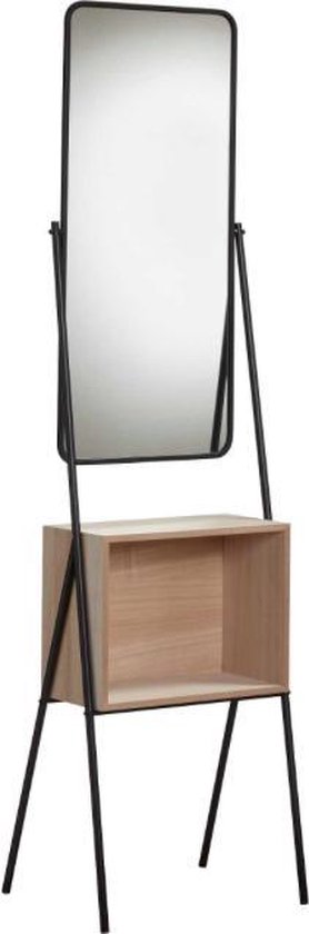 zwart - hout industrieel spiegel met kastje - 165 cm |