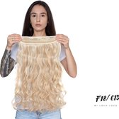 Wavy clip-in hairextension 60 cm lang krullend haar synthetisch, blond mix kleur #F18/613 van Mi Loco Loco hair extensions clip in haar