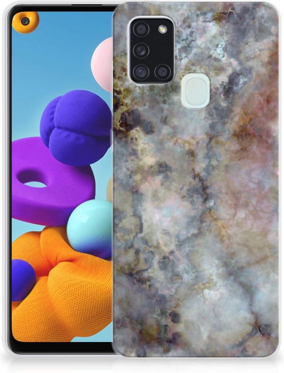 Samsung Galaxy A21s TPU Siliconen Hoesje Marmer Grijs