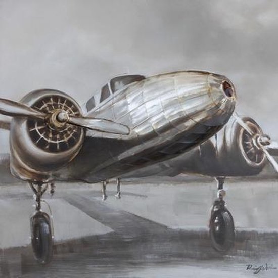 Olieverfschilderij - schilderij propellor vliegtuig - handgeschilderd - 100x100 - woonkamer slaapkamer