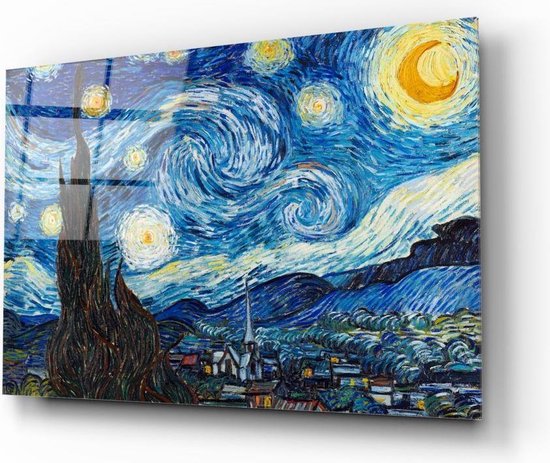 Van Gogh Stary at Night Peinture en Glas trempé Insigne imprimé UV 110x70 cm