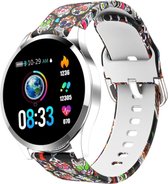 Belesy® BQSiZi8 Skull - Limited edition - Smartwatch Dames - Smartwatch Heren - Horloge - Stappenteller - 1.3 inch - Kleurenscherm - 10x Sporten - INDOOR en OUTDOOR - Zilver - Sili