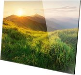 Groen landschap met zonsondergang | 120 x 80 CM | Wanddecoratie | Natuur| Plexiglas | Schilderij op plexiglas