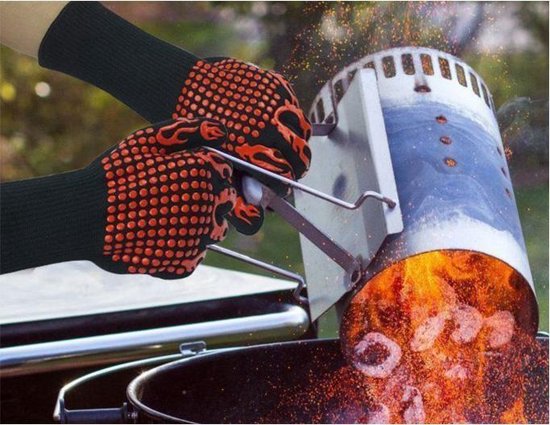 2x Hittebestendige Oven- & BBQ handschoen - inclusief gratis aansteker - Silicone patroon voor extra grip - Dubbel gevoerd - Barbecue - Koken - DF Int products
