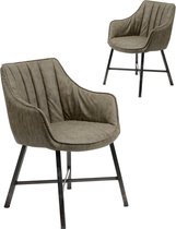 set van 2 design stoelen met armleuning uit PU-stof taupe en roestvrijstalen frame