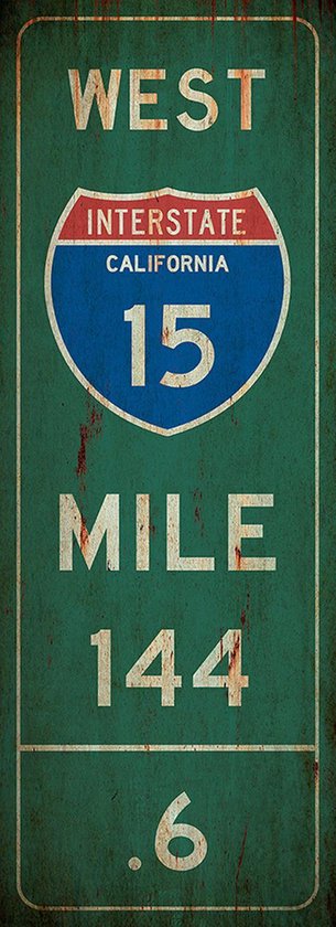 Signs-USA Verkeersbord - Mile Marker Amerika - California - grunge - Wandbord - 55 x 20 cm