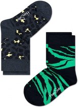 2-pack Happy Socks Animal Kids Sokken, Zwart/Groen - Maat 15-18