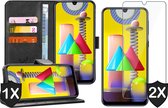 Samsung M31 Hoesje en 2x Samsung M31 Screenprotector - Samsung Galaxy M31 Hoesje Book Case Leer Wallet Zwart + 2x Screen Protector
