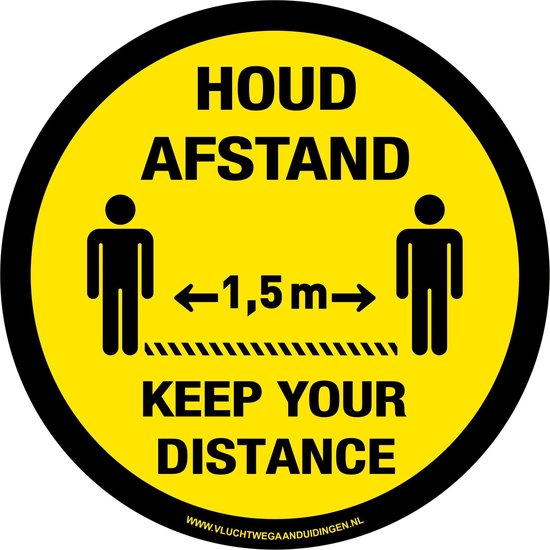 Tweetalig - rond - 200 mm -  Keep your distance - houd afstand - antislip - COVID-19 - Corona - sticker - 20 cm -  vloersticker