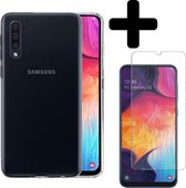 Hoesje Geschikt voor Samsung Galaxy A50 Hoesje Siliconen Case Hoes Met Screenprotector - Hoes Geschikt voor Samsung A50 Hoes Cover Case - Transparant.