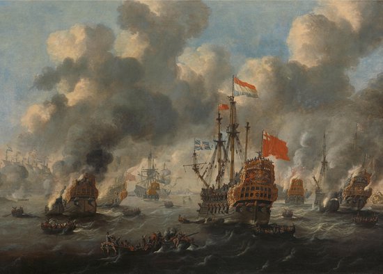 Affiche Voyage à Chatham (L'incendie de la flotte anglaise) - Peter van der Velde - Bataille de la mer sous l'amiral Michiel de Ruyter à l'époque des COV - Grand 50x70 cm