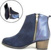 Stravers - Maat 42 Casual Chic! Enkellaarsjes met Lage Hak Blauw Grote Maten