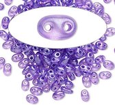 Preciosa Twin beads, glas, 50 gram, transparant lila pearl, 5 x 2,5mm, ovaal met 2 gaten
