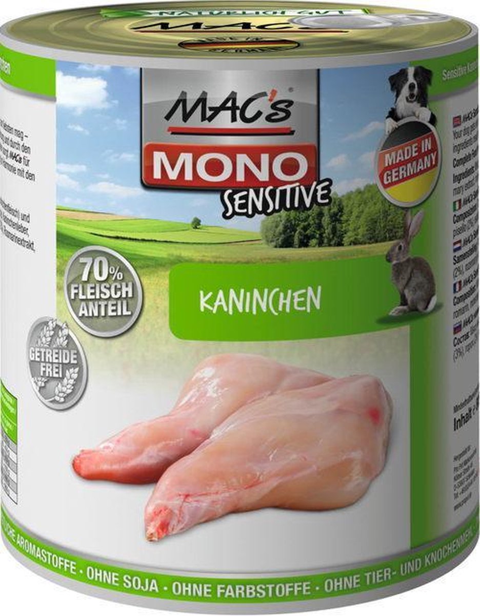 MAC’s Hondenvoer Natvoer Blik – Mono Sensitive Konijn – 6 x 800g MAC’s Hondenvoer Natvoer Blik – Mono Sensitive Konijn – 6 x 800g