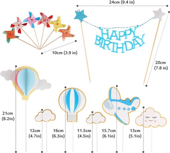 Verjaardagstaart Decoratie Voor Jongens Speciaal Voor Een Auto Taart Mini Autootjes Windmolens Vliegtuigwolkje Verjaardag Feest - Merkloos