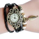 Lederen Quartz Horloge | Retro Armband | Zwart