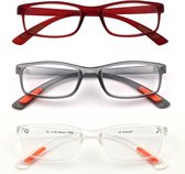 Amazotti Milano Leesbrillen Sterkte +1.75 - Set van 3+1 Extra - Rood, Grijs, Transparant - Leesbril voor Heren en Dames