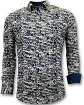 Tony Backer Design de luxe chemises hommes - impression numérique - 3043 - chemises décontractées bleues hommes chemise taille S