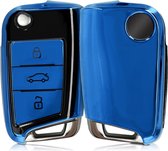 kwmobile autosleutel hoesje compatibel met VW Golf 7 MK7 3-knops autosleutel - autosleutel behuizing in hoogglans Blauw / hoogglans zwart