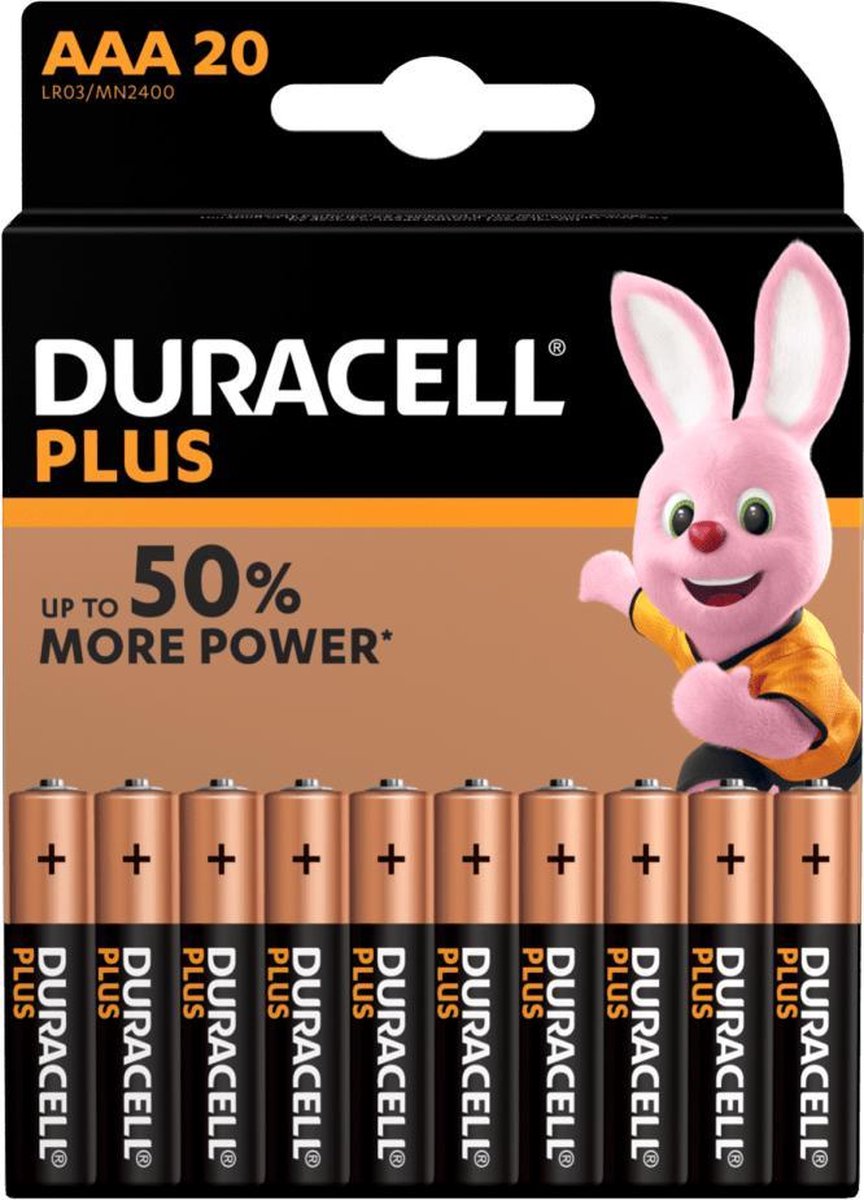 Duracell Plus alkaline AAA-batterijen, verpakking van 20 - Duracell