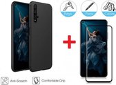 2-In-1 Screenprotector Hoesje  Bescherming Protector Set Geschikt Voor Honor 20 Pro - Full Cover 3D Edge Tempered Glass Screen Protector Met Siliconen Back Bescherm Hoes Cover Case - Doorzich