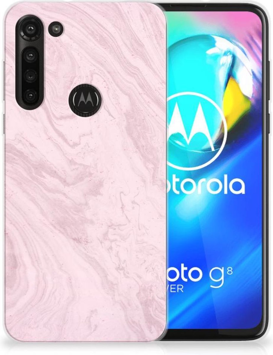 Motorola Moto G8 Power TPU Siliconen Hoesje Marble Pink - Origineel Cadeau Vriendin