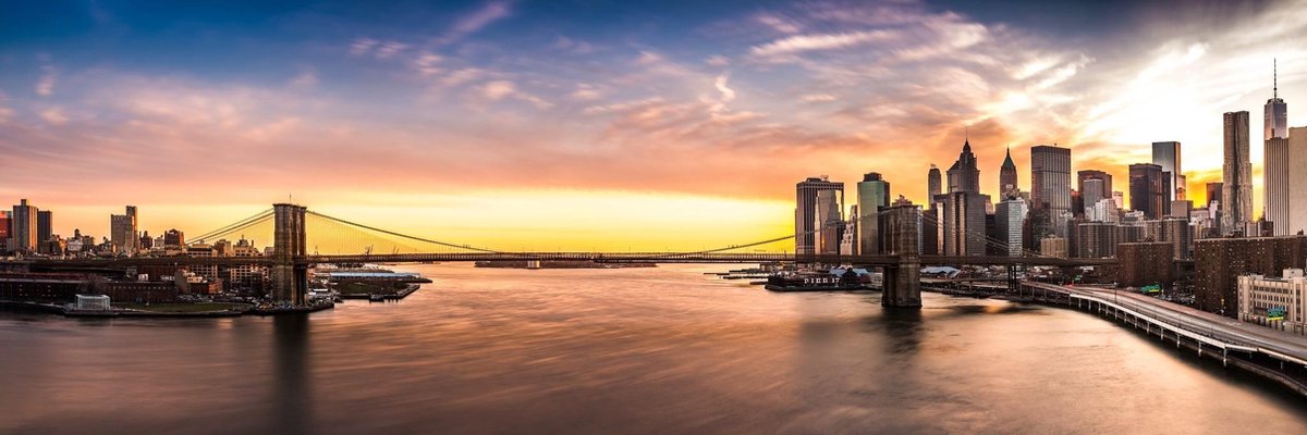 karo-art Schilderij -Brooklyn Bridge, NYC, panorama, 2 maten Multikleur
