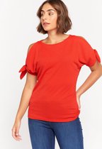 LOLALIZA T-shirt met open schouders en strikjes - Rood - Maat S