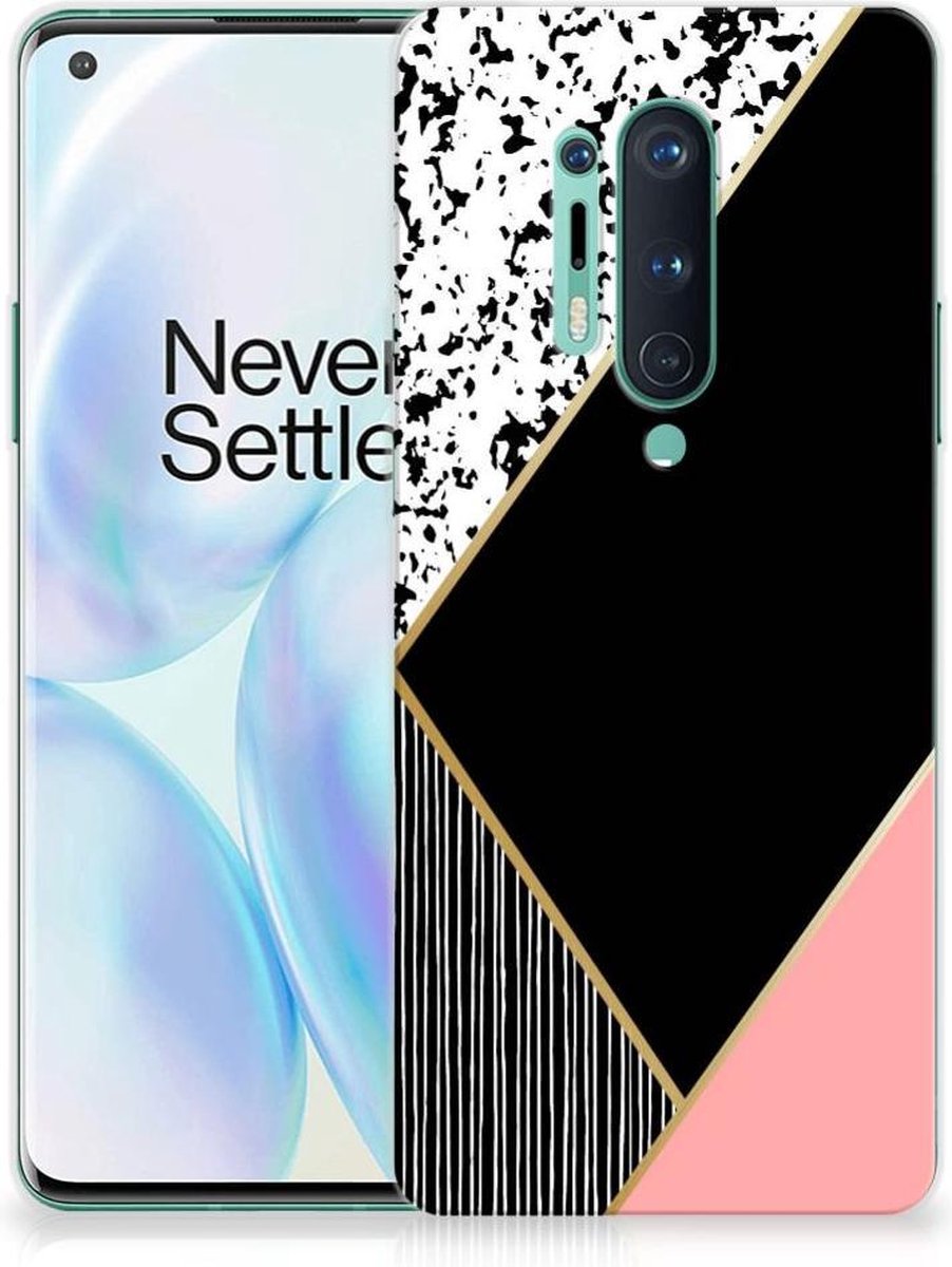 OnePlus 8 Pro TPU Hoesje Zwart Roze Vormen