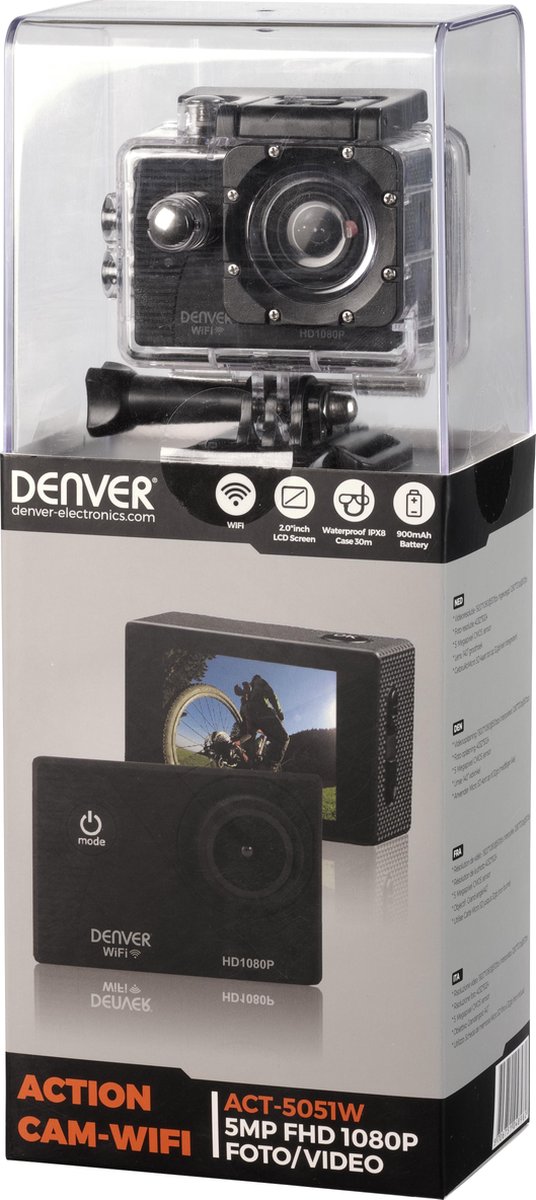 Denver Action Camera Waterdicht - Gopro 12MP - Full HD - Wifi en App -  ACT5051W | bol.com
