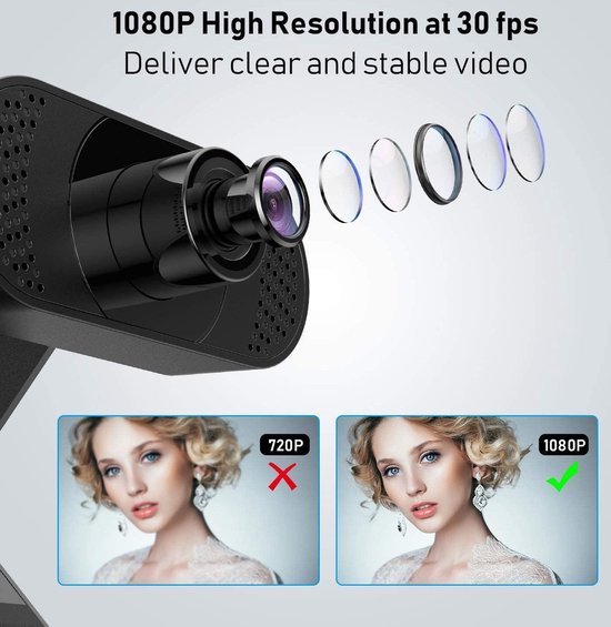 1080P Webcam with Microphone, HD Webcam Web Camera with Tripod Stand, Widescreen USB Computer Camera, Streaming Mic Webcam for Online Calling/Conferencing, Zoom/Skype/Facetime/YouTube, Laptop/Desktop