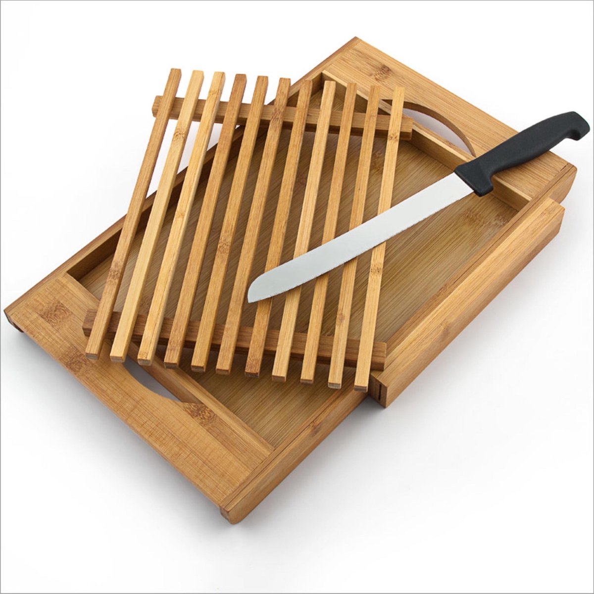 Planche à pain en bambou avec compartiment ramasse-miettes pour un nettoyage facile 31,7 x 23,7 x 19 cm 