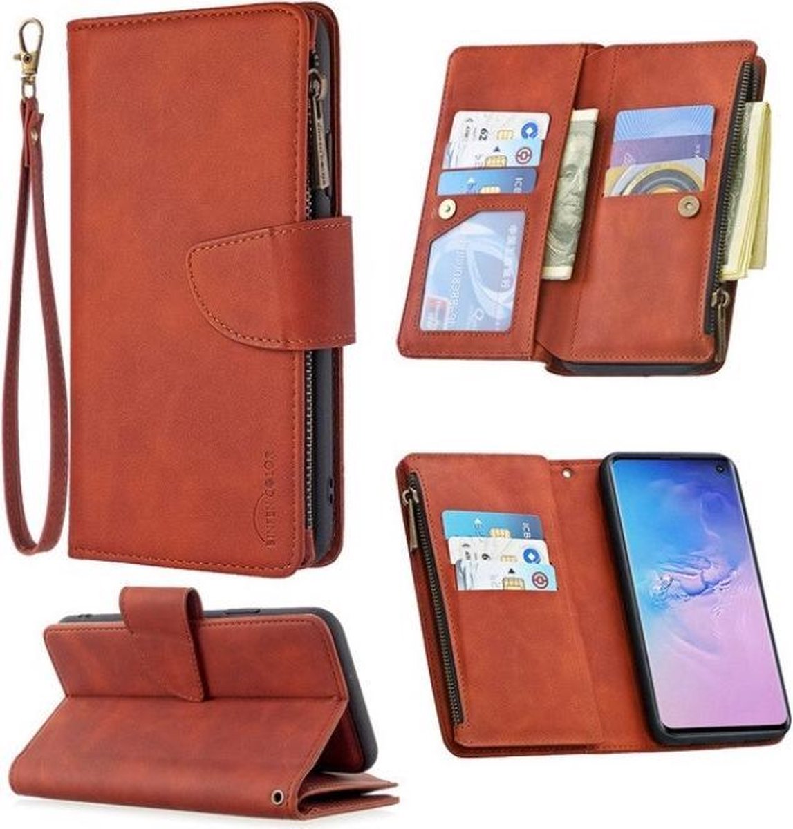 Luxe Telefoonhoesje geschikt voor Apple iPhone 8 | Hoogwaardig Leren Bookcase | Lederen Wallet Case | Luxe Uitstraling | Pasjeshouder | Portemonnee | Rits | Oranje