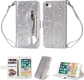 iPhone SE 2020 / 7 / 8 Glitter Bookcase hoesje Portemonnee met rits  - Zilver