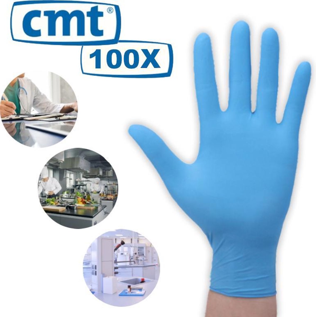 Latex wegwerp handschoenen - CMT - - Gepoederd - blauw - maat S - 100 stuks - CMT